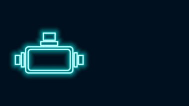 Parlayan neon çizgisi Sanal gerçeklik gözlüğü simgesi siyah arkaplanda izole edildi. Stereoskopik 3D VR maskesi. 4K Video hareketli grafik canlandırması
