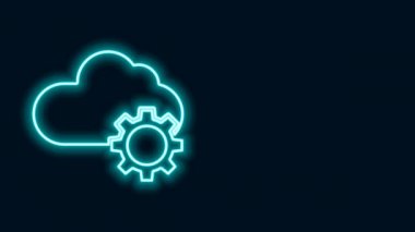 Parlayan neon hattı Bulut teknolojisi veri transferi ve depolama simgesi siyah arka planda izole edildi. Ayarlama, servis, ayar, bakım, onarım, onarım. 4K Video hareketli grafik canlandırması