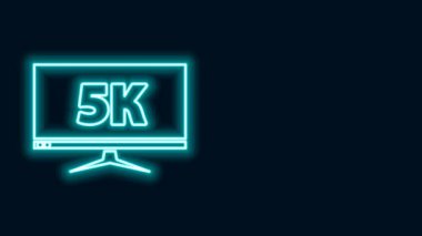 Parlayan neon hattı Bilgisayar PC monitörü ekranı. Siyah arkaplanda 5k video teknolojisi simgesi izole edilmiş. 4K Video hareketli grafik canlandırması