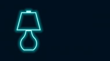 Parlayan neon çizgisi masa lambası simgesi siyah arkaplanda izole edildi. 4K Video hareketli grafik canlandırması