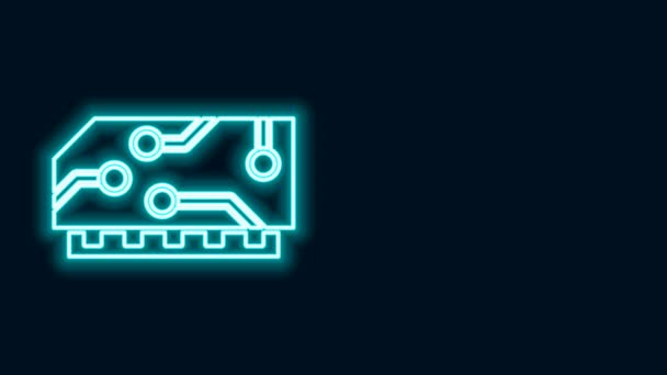 Glowing neon line RAM, random access memory icon isolated on black background. Animasi grafis gerak Video 4K — Stok Video