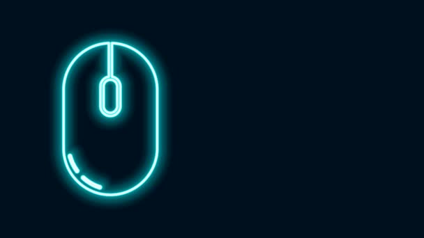Ligne lumineuse néon Icône de souris d'ordinateur isolé sur fond noir. Optique avec symbole de roue. Animation graphique de mouvement vidéo 4K — Video