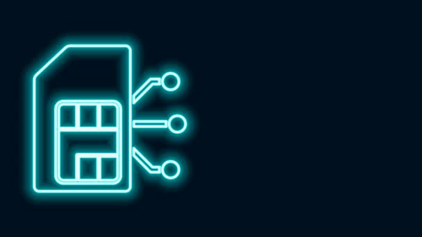 Świecąca neonowa ikona karty SIM odizolowana na czarnym tle. Komórka komórkowa karta SIM chip. Symbol technologii telefonii komórkowej. 4K Animacja graficzna ruchu wideo — Wideo stockowe