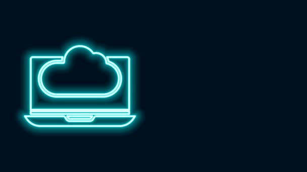Leuchtendes Neon Line Cloud Technologie Datentransfer und Speichersymbol isoliert auf schwarzem Hintergrund. 4K Video Motion Grafik Animation — Stockvideo