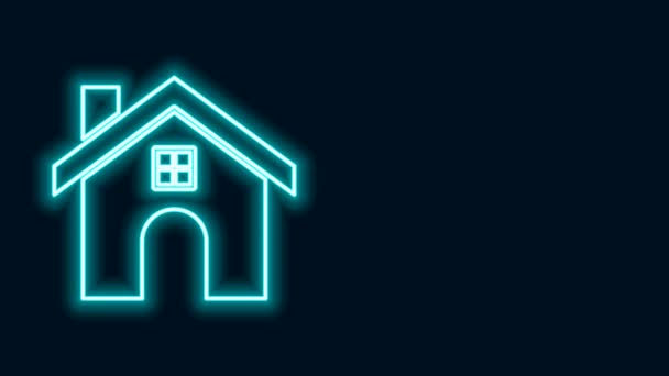 Ragyogó neon vonal Ház ikon elszigetelt fekete háttér. Otthon szimbólum. 4K Videó mozgás grafikus animáció — Stock videók