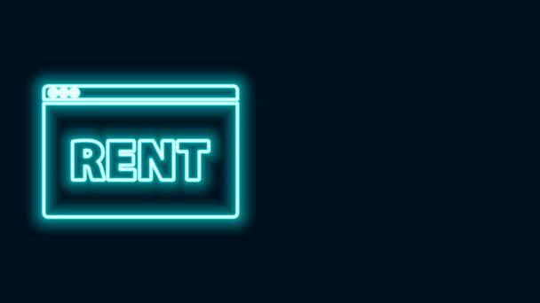 Glödande neon line Hängande skylt med text Online Rent ikon isolerad på svart bakgrund. Skylt med text Rent. 4K Video motion grafisk animation — Stockvideo