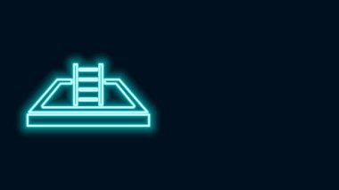 Siyah arka planda izole edilmiş merdiven ikonu olan parlak neon çizgili yüzme havuzu. 4K Video hareketli grafik canlandırması