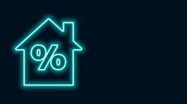 Siyah arkaplanda izole edilmiş indirimli etiket simgesi olan parlak neon hattı House. Evin yüzdesi tabela fiyatı. Emlak evi. 4K Video hareketli grafik canlandırması