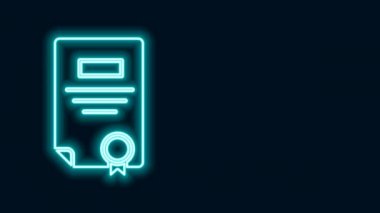 Parlayan neon hattı sertifika şablonu simgesi siyah arkaplanda izole edildi. Başarı, ödül, diploma, burs, diploma. İş başarısı sertifikası 4K Video hareketli grafik canlandırması