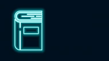 Parlayan neon çizgi Kitap simgesi siyah arkaplanda izole edildi. 4K Video hareketli grafik canlandırması