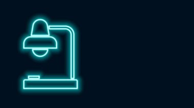 Parlayan neon çizgisi masa lambası simgesi siyah arkaplanda izole edildi. Ofis lambası. 4K Video hareketli grafik canlandırması