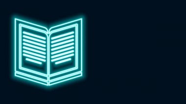 Parlayan neon hattı Açık kitap simgesi siyah arkaplanda izole edildi. 4K Video hareketli grafik canlandırması