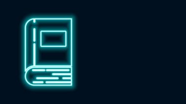 Parlayan neon çizgi Kitap simgesi siyah arkaplanda izole edildi. 4K Video hareketli grafik canlandırması