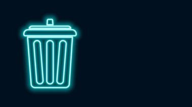 Parlayan neon hattı Çöp kutusu simgesi siyah arkaplanda izole edildi. Çöp kutusu tabelası. Sepet simgesini geri dönüştür. Ofis çöpü ikonu. 4K Video hareketli grafik canlandırması