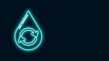 Parlayan neon hattı temiz su simgesini siyah arkaplanda izole et. İşaret geri dönüşümlü bir damla su. 4K Video hareketli grafik canlandırması
