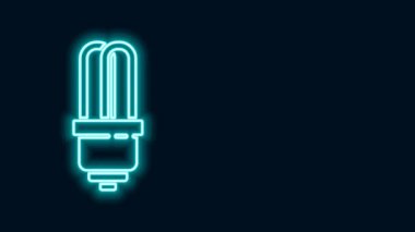 Parlayan neon hattı LED ampul simgesi siyah arkaplanda izole edildi. Ekonomik LED ışıklı ampul. Enerji lambasını sakla. 4K Video hareketli grafik canlandırması