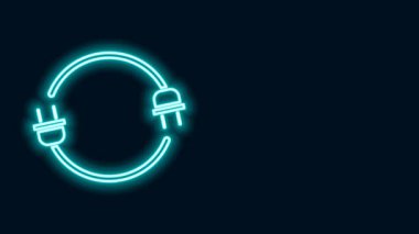 Parlayan neon hattı elektrik prizi simgesi siyah arkaplanda izole edildi. Bağlantı kavramı ve elektriğin kesilmesi. 4K Video hareketli grafik canlandırması
