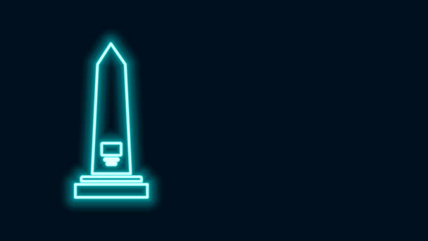 Linha de néon brilhante ícone do monumento de Washington isolado no fundo preto. Conceito de comemoração, marco DC, patriotismo. Animação gráfica em movimento de vídeo 4K — Vídeo de Stock