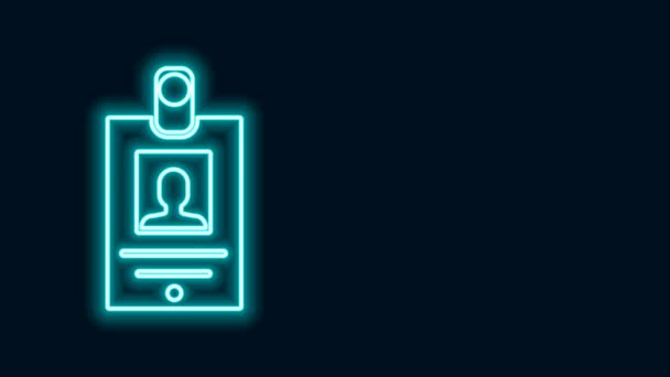 Linea al neon luminosa Icona del badge di identificazione isolata su sfondo nero. Può essere utilizzato per la presentazione, l'identità dell'azienda, la pubblicità. Animazione grafica 4K Video motion — Video Stock