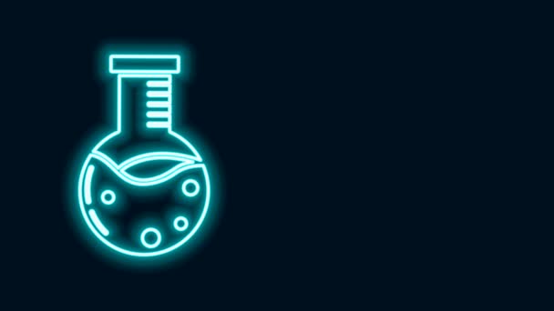 Leuchtende Neon Line Reagenzglas und Kolben chemischen Labortest Symbol isoliert auf schwarzem Hintergrund. Laborgläser. 4K Video Motion Grafik Animation — Stockvideo