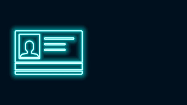 Világító neon vonal Azonosító jelvény ikon elszigetelt fekete alapon. Használható bemutatásra, a cég személyazonosságára, reklámozásra. 4K Videó mozgás grafikus animáció — Stock videók