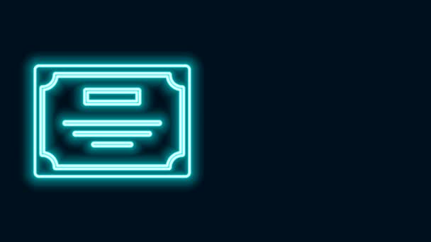 Glowing neon line Certificate template icon isolated on black background. Achievement, award, degree, grant, diploma. Business success certificate. 4K Video motion graphic animation — Stock Video