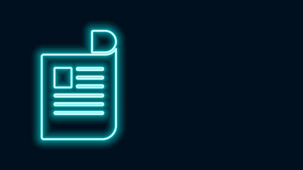 Zářící neonová čára Ikona dokumentu izolovaná na černém pozadí. Ikona souboru. Ikona seznamu. Obchodní koncept. Grafická animace pohybu videa 4K — Stock video