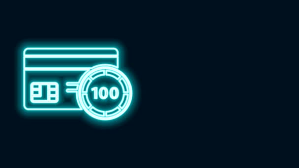 Linea neon luminosa Icona della carta di credito isolata su sfondo nero. Pagamento online. Ritiro contanti. Operazioni finanziarie. Segno della spesa. Animazione grafica 4K Video motion — Video Stock