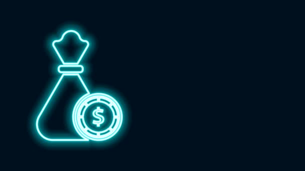 Leuchtende Neon-Linie Geldbeutel und Casino-Chips Symbol isoliert auf schwarzem Hintergrund. Dollar oder USD-Symbol. Cash Banking Währungszeichen. 4K Video Motion Grafik Animation — Stockvideo