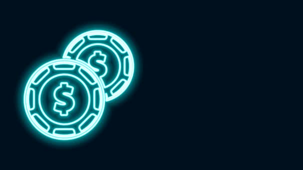 Lumineux néon ligne Casino puce avec symbole dollar icône isolée sur fond noir. Casino de jeu. Animation graphique de mouvement vidéo 4K — Video