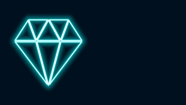 Świecąca neonowa ikona Diamentowa odizolowana na czarnym tle. Symbol biżuterii. Kamień szlachetny. 4K Animacja graficzna ruchu wideo — Wideo stockowe