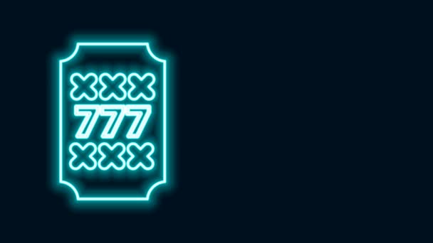 Glödande neon line spelautomat med tur sjuor jackpot ikon isolerad på svart bakgrund. 4K Video motion grafisk animation — Stockvideo