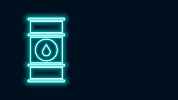 Ligne lumineuse néon Icône de ligne de baril de pétrole isolé sur fond noir. Conteneur à baril d'huile. Pour l'infographie, le carburant, l'industrie, le pouvoir, l'écologie. Animation graphique de mouvement vidéo 4K — Video