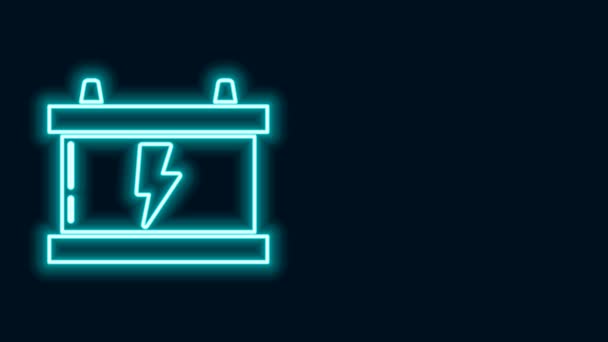 Leuchtende Leuchtschrift Autobatterie-Symbol isoliert auf schwarzem Hintergrund. Akkubatterie Energie und Akkubatterie Strom. Blitzschlag. 4K Video Motion Grafik Animation — Stockvideo