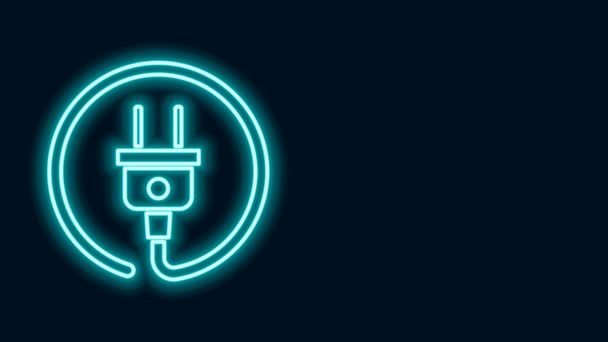 Linea neon incandescente icona della spina elettrica isolata su sfondo nero. Concetto di connessione e disconnessione dell'elettricità. Animazione grafica 4K Video motion — Video Stock