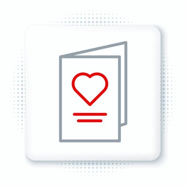 Hattı Sevgililer Günü partisi ilanı. Beyaz arka planda kalp ikonu var. Kutlama için davetiye ya da tebrik kartı şablonu. Renkli taslak konsepti. Vektör.