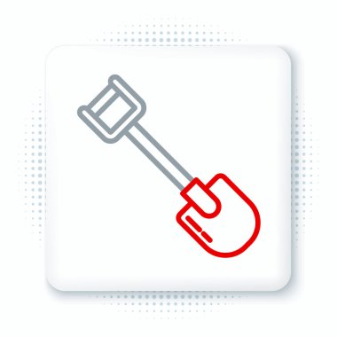 Beyaz arkaplanda çizgi küreği simgesi izole edildi. Bahçe aletleri. Bahçecilik, tarım, çiftçilik aleti. Renkli taslak konsepti. Vektör.