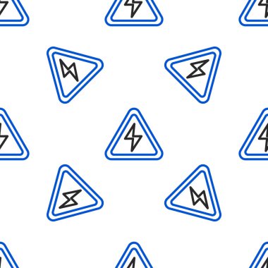 Hat Yüksek voltaj işareti simgesi beyaz arkaplanda izole edilmiş pürüzsüz desen. Tehlike sembolü. Üçgendeki ok. Uyarı simgesi. Renkli taslak konsepti. Vektör.