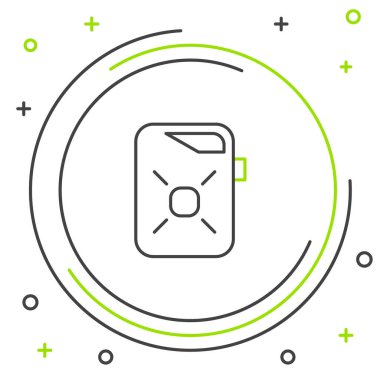 Motor makine yağı simgesi için çizgi kutusu beyaz arkaplanda izole edildi. Benzin bidonu. Yağ değiştirme ve onarım servisi. Motor yağı işareti. Renkli taslak konsepti. Vektör.