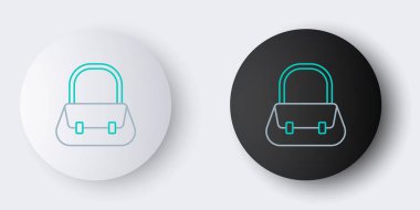 Gri arkaplanda çizgi çanta simgesi izole edildi. Kadın el çantası işareti. Glamour günlük bagaj sembolü. Renkli taslak konsepti. Vektör.