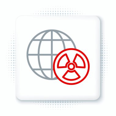 Çizgi Gezegeni ve beyaz arka planda izole edilmiş radyasyon sembolü. Çevresel konsept. Renkli taslak konsepti. Vektör.