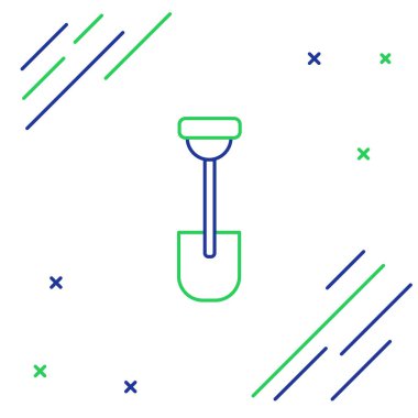 Beyaz arkaplanda çizgi küreği simgesi izole edildi. Bahçe aletleri. Bahçecilik, tarım, çiftçilik aleti. Renkli taslak konsepti. Vektör.