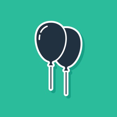 Yeşil arka planda izole edilmiş kurdele ikonu olan mavi balonlar. Mutlu Paskalyalar. Vektör.