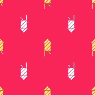 Sarı Havai fişek roket ikonu kırmızı arka planda izole edilmiş. Eğlence partisi anlayışı. Patlayıcı havai fişek sembolü. Vektör.