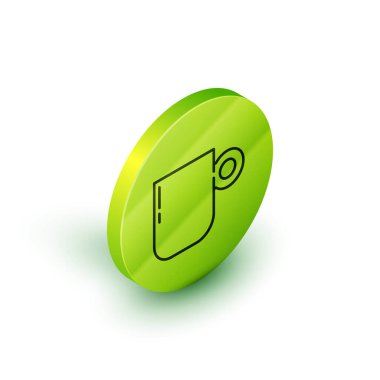 Beyaz arkaplanda izole kahve fincanı ikonu var. Çay fincanı. Sıcak içecek kahvesi. Yeşil daire düğmesi. Vektör.