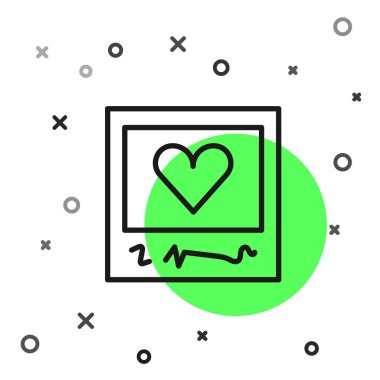 Siyah çizgi boş fotoğraf çerçeveleri ve beyaz arkaplanda izole edilmiş kalp simgeleri. Sevgililer Günü sembolü. Vektör.