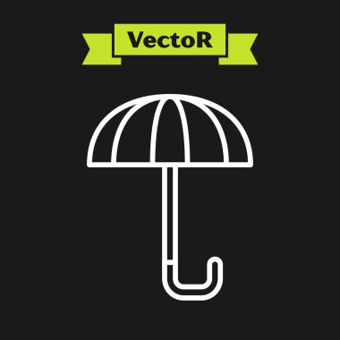 Beyaz çizgi klasik açılır şemsiye simgesi siyah arkaplanda izole. Yağmur koruma sembolü. Vektör.