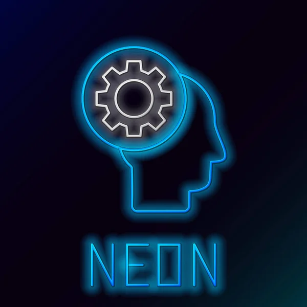 Zářící Neonová Čára Lidská Hlava Ozubeným Kolečkem Uvnitř Ikony Izolované — Stockový vektor