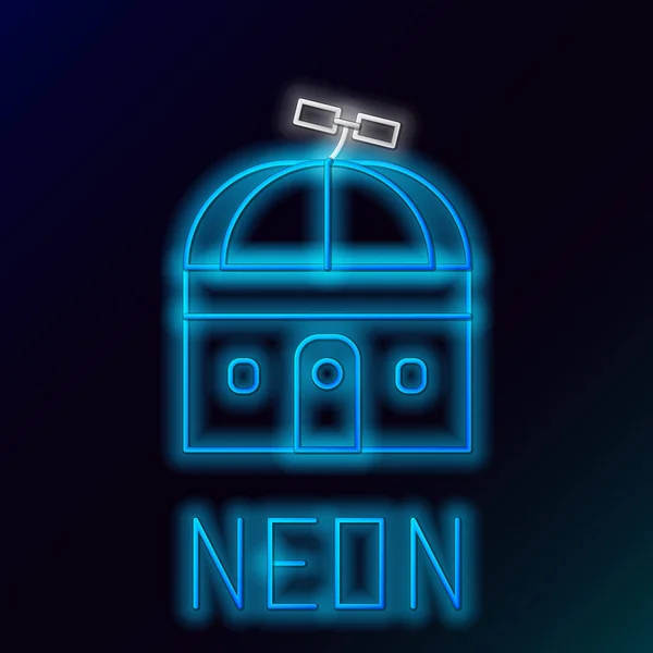 Ragyogó Neon Vonal Csillagászati Csillagvizsgáló Ikon Elszigetelt Fekete Háttérrel Obszervatórium — Stock Vector