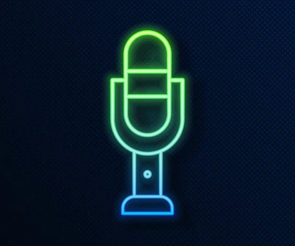 Leuchtendes Neon Line Mikrofonsymbol Isoliert Auf Blauem Hintergrund Mikrofon Radio — Stockvektor
